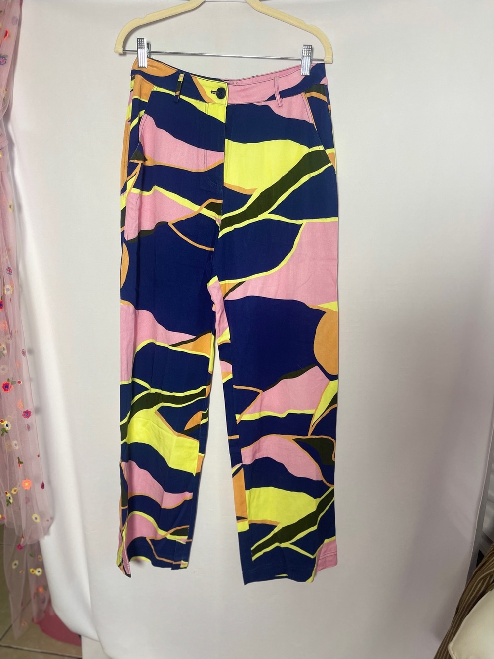 FRNCH woman’s  Abstract Print Chinos in Navy, Pink & Yellow